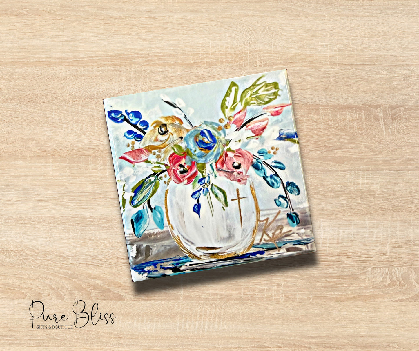 Floral White Vase Coaster