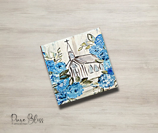 Blue Floral Church Coaster