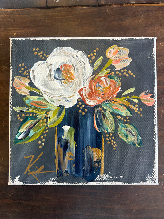 Navy Floral Vase Canvas