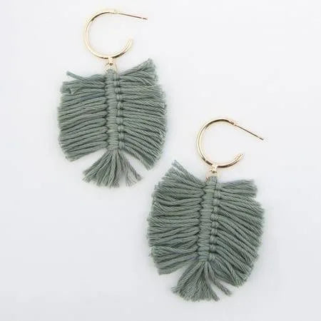 Fringe Macrame Palm Leaf Hoop Earrings