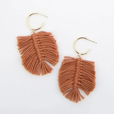 Fringe Macrame Palm Leaf Hoop Earrings