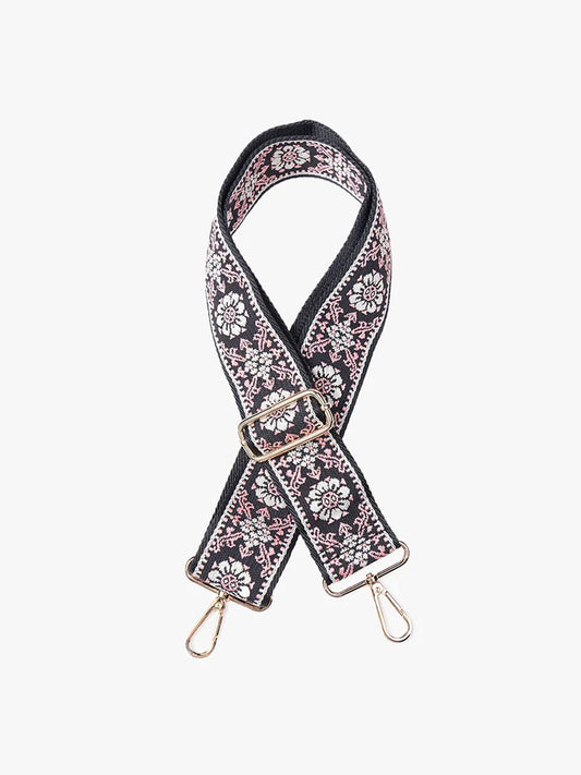 Floral - Black/Pink Guitar Strap