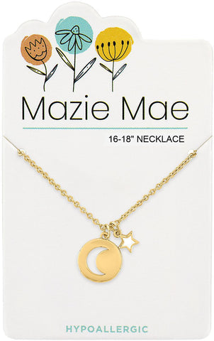 Gold Moon Pendant & Star Dangle Necklace