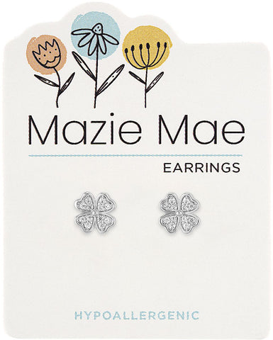 Silver Split Pave Stud Earrings	`