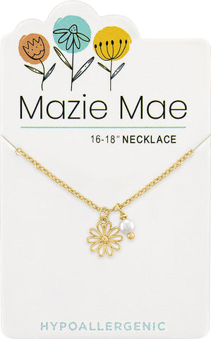 Gold Daisy & Pearl Dangle Necklace