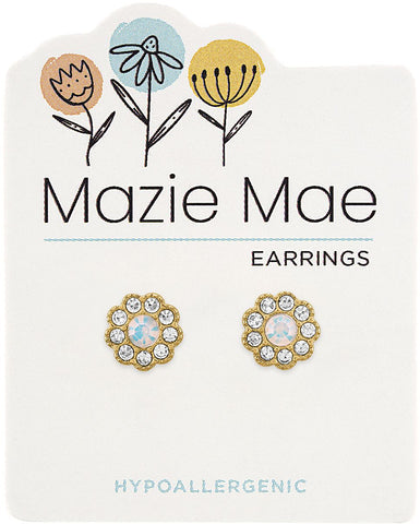 Gold White Opal Flower Stud Earrings