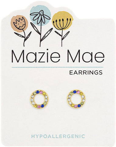 Gold Multi Color Open Circle Stud Earrings