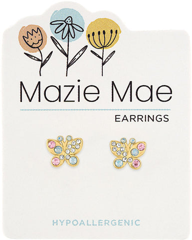 Gold Opal & Vintage Rose Butterfly Stud Earrings