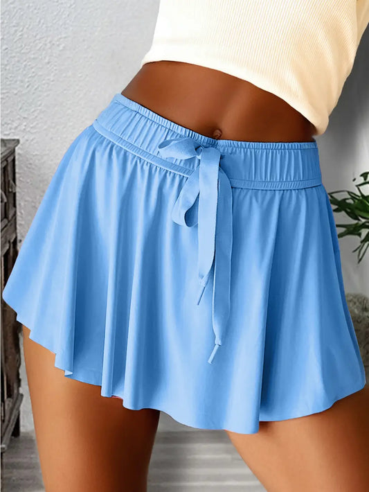 Sky Blue Drawstring High Waist Lined Skort