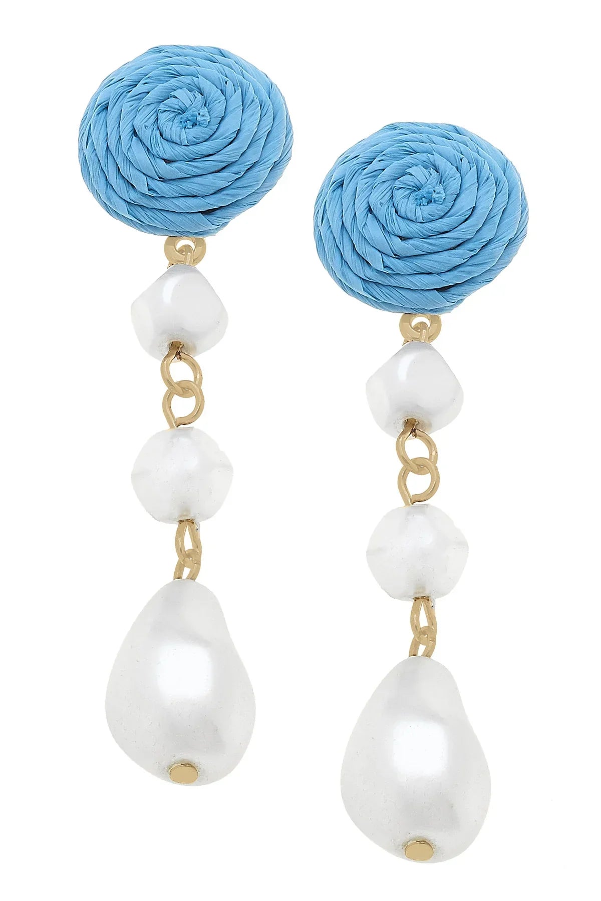 Slyvie Rattan Pearl Earrings Light Blue