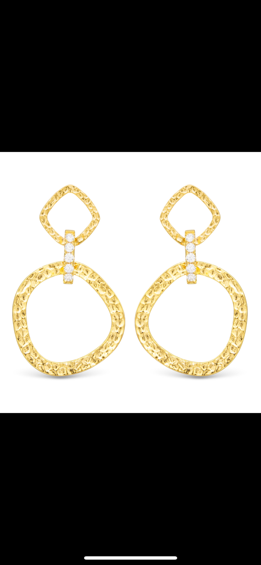 Gold/White CZ Sydney Polished Hammered Drop Link