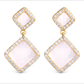 Gold Mother of Pearl and CZ Double Diamond Shaped Drop Earrings