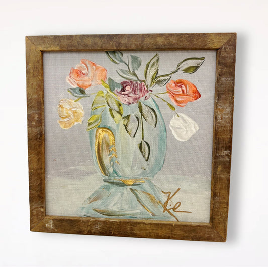 Golden Turquoise Floral Vase Painting
