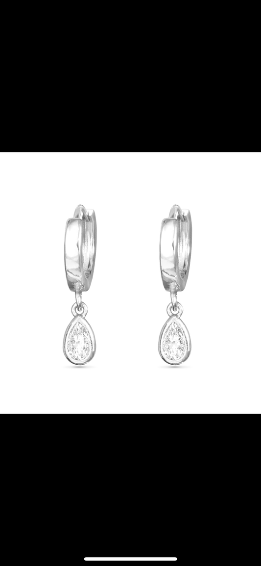 Silver CZ Teardrop Huggie
