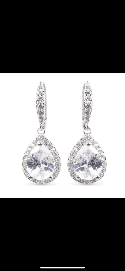 Silver Teardrop Earrings W/ Halo