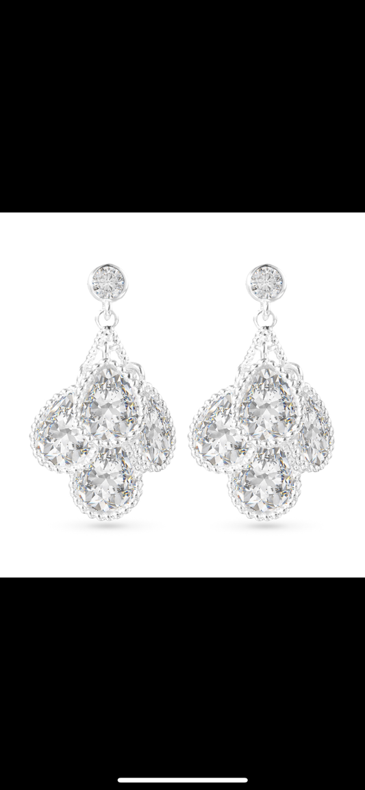 Silver Teardrop Cluster Earrings