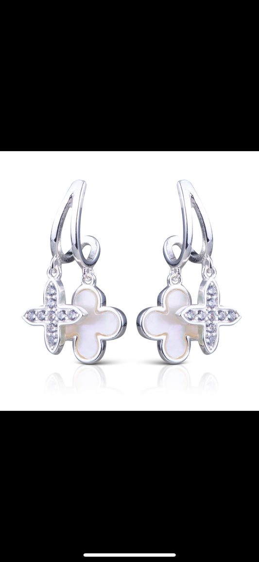 Silver Quatrefoil Double CZ/MOP