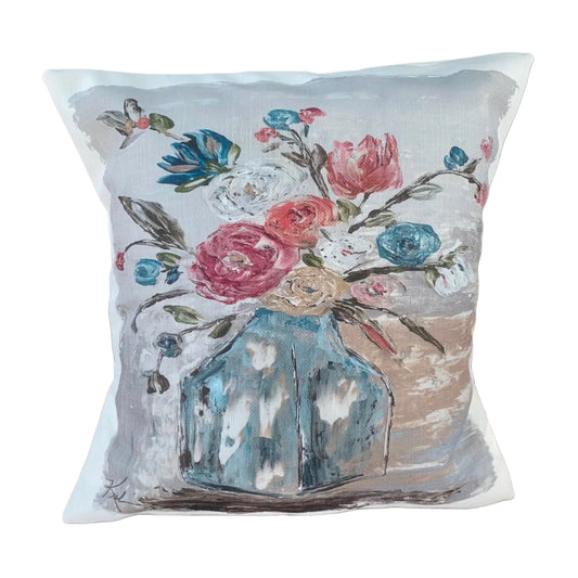 Blue Hues Flower Vase Pillow 18x18