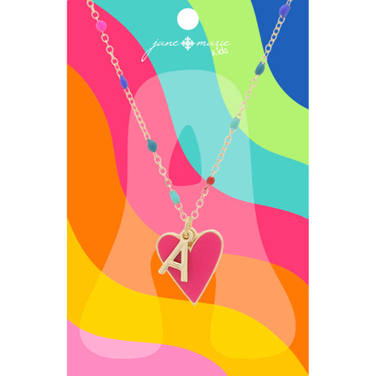 Kids Satellite Chain with Gold Initial & Pink Heart Charm Necklace
