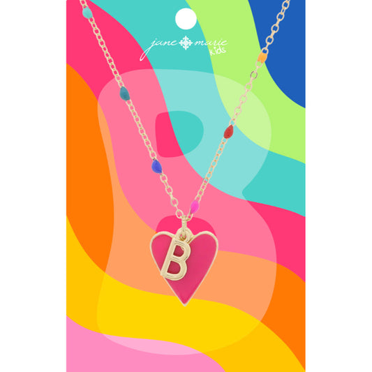 Kids Satellite Chain with Gold Initial & Pink Heart Charm Necklace