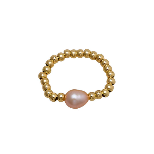 3MM Water Resistant Gold Ball Roll on Ring with Blush Pearl
