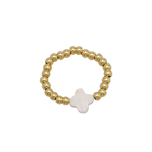 3MM White Clover Shell Water Resistant Gold Ball Roll on Ring