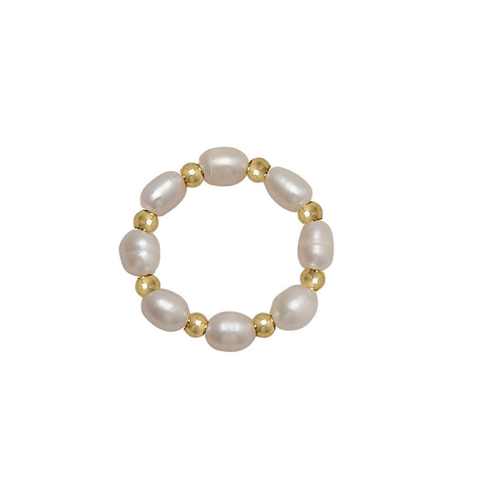 4/5MM Rice Pearl Water Resistant Gold Ball Roll on Ring