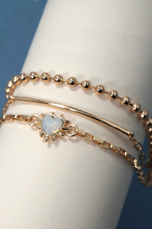 BAR HEART BALL CHAIN MULTI LAYERED BRACELET | GOLD