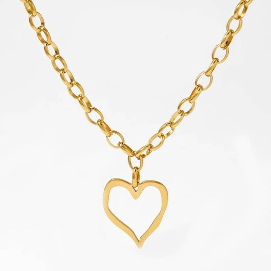 18K STAINLESS STEEL TARNISH FREE HEART NECKLACE | GOLD