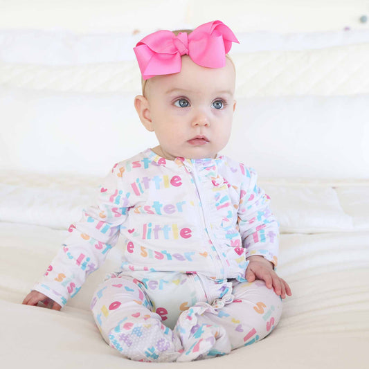 Little Sibling Zipper Footie: Little Sister / 0-3 months