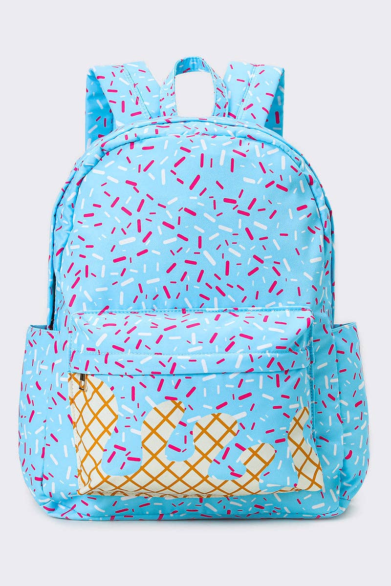 Blue Ice Cream Drip Kids Canvas Backpack