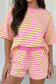 Stripe Contrast Trim Boxy Terry Short Set - Rose Stripe