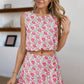 Floral Print Puffy Cropped Top and Mini Skirt Set