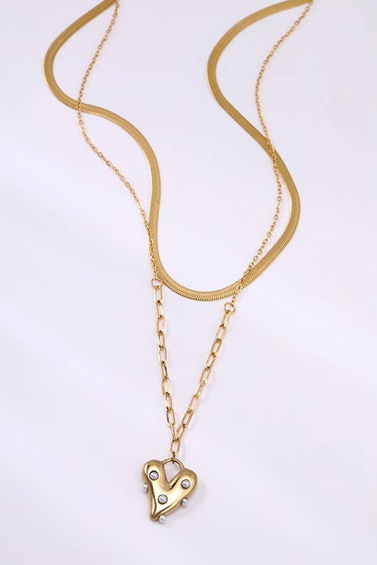 18K STAINLESS STEEL TARNISH FREE HEART NECKLACE | GOLD