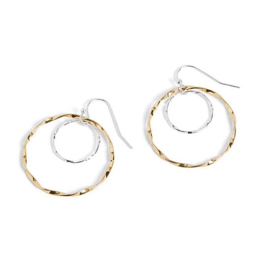 Wavy Double Hoop - Mixed Metal Earrings: Mixed