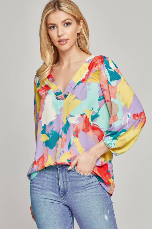 Abstract Patterned Blouse Top