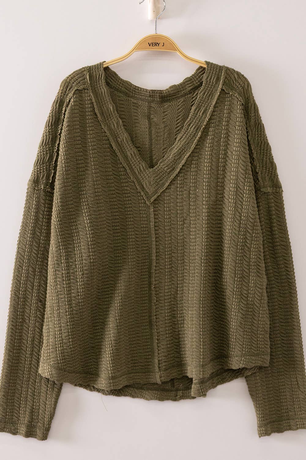 Olive Open Weave V-Neck Top