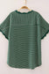 Green Stripe Scallop Trim Stripe Knit Top