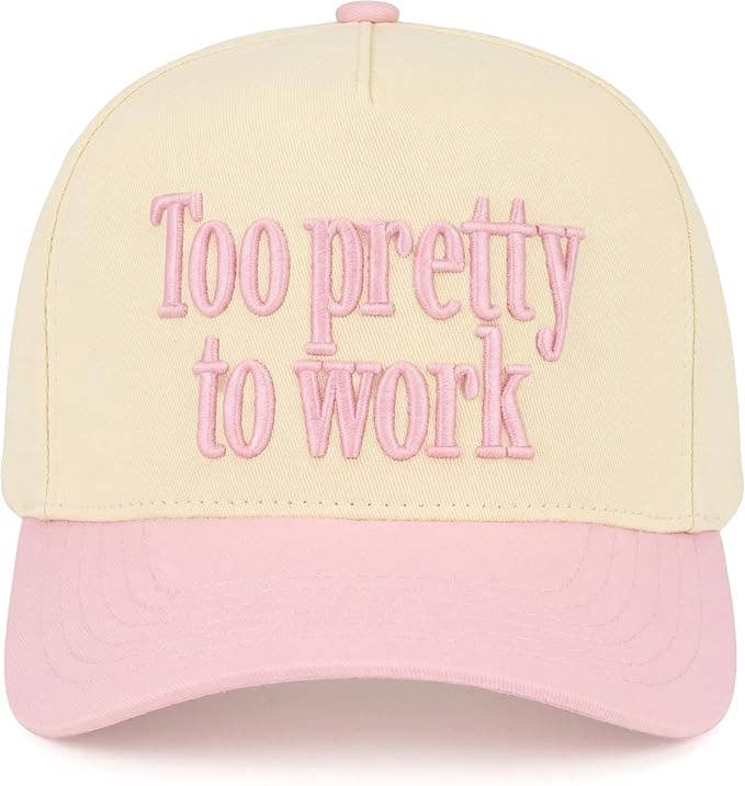 Too Pretty To Work Hat - Light Pink/Beige
