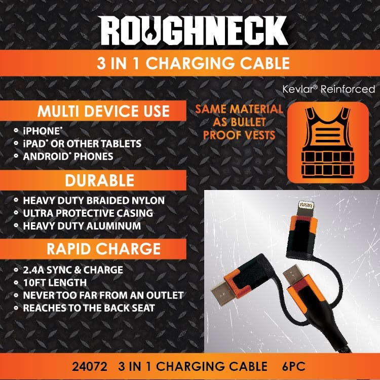 Roughneck 3-IN-1 10 ft Charging Cable Assortment
