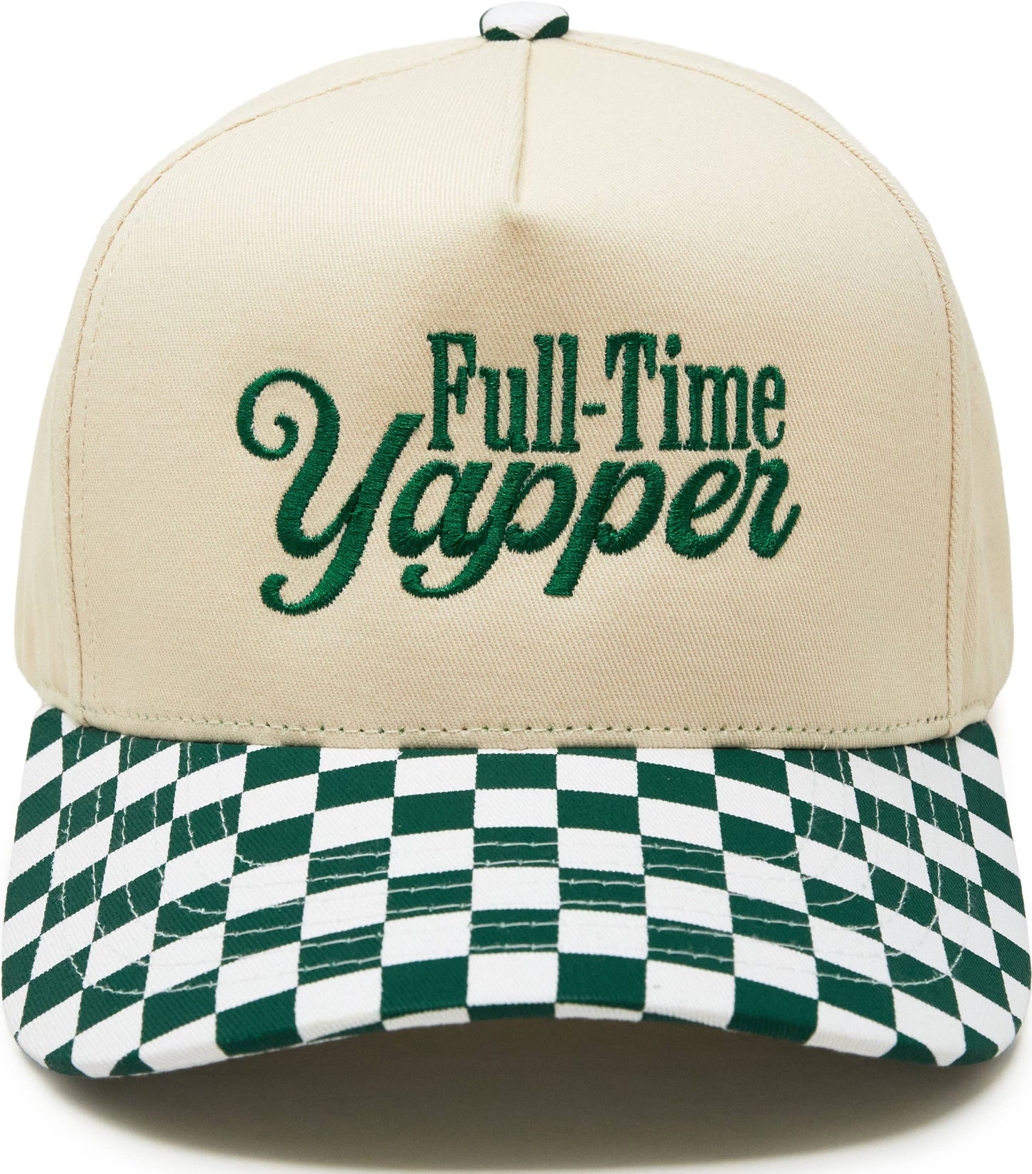 Canvas Hat - Full Time Yapper - Checker Print - Green/Beige