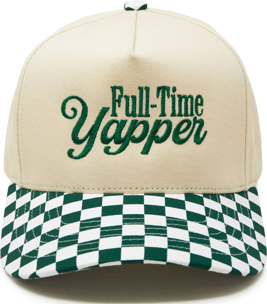 Canvas Hat - Full Time Yapper - Checker Print - Green/Beige