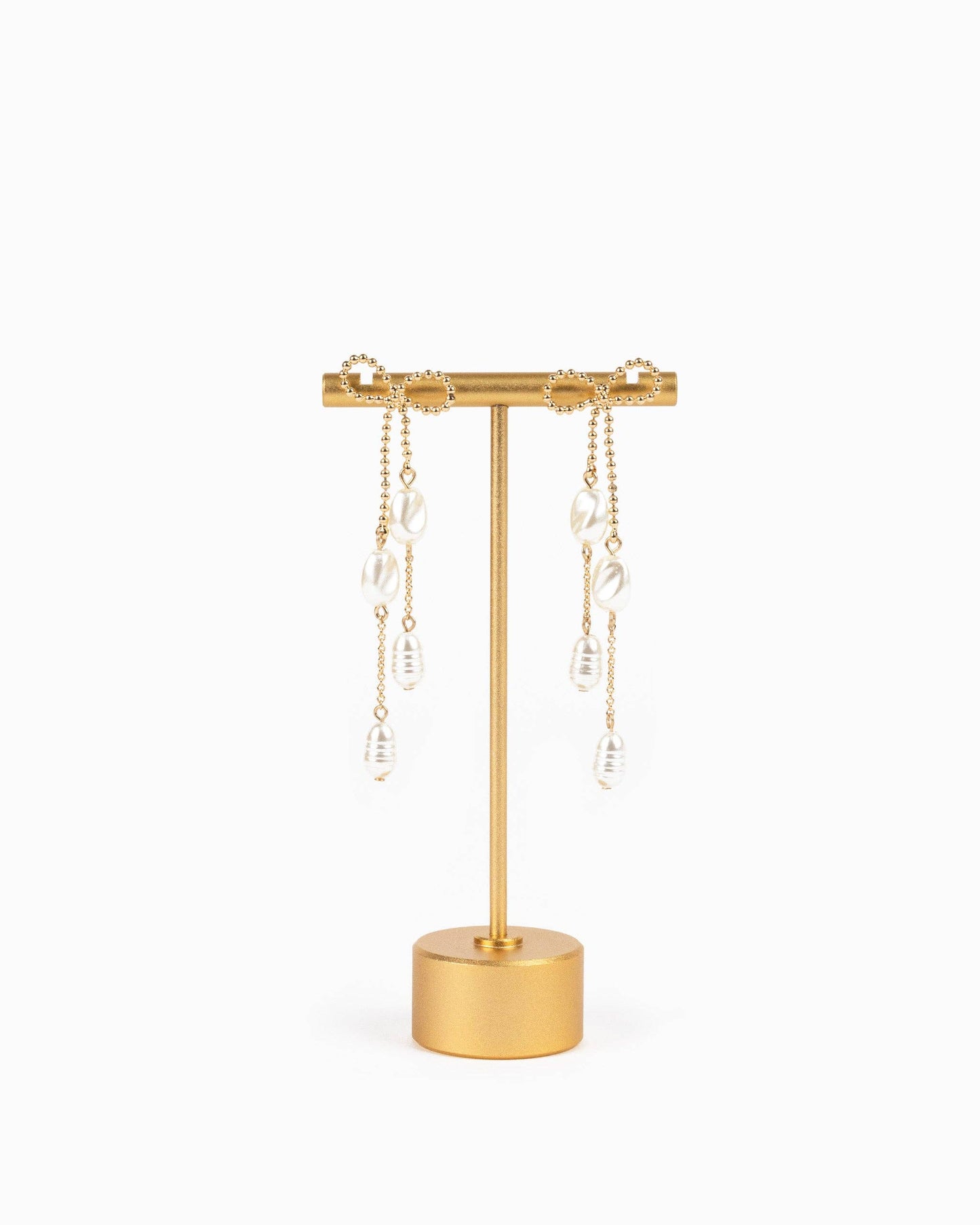 Long Bow Pearl Deco Drop Earrings: Gold