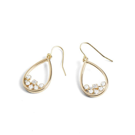Scattered Stone Teardrop Earrings - Gold: Gold