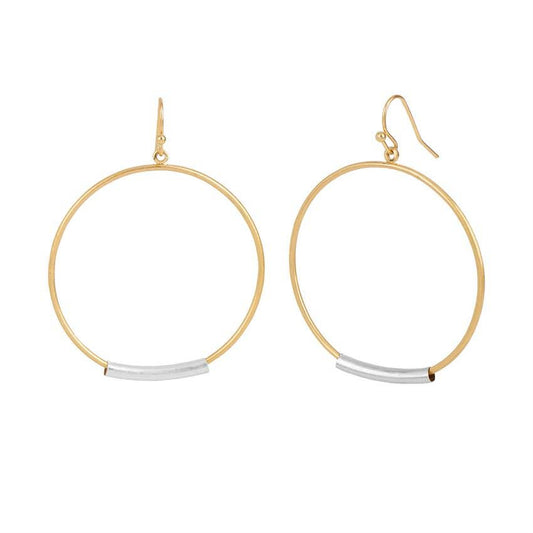 Gold Hoop with Metal Bar Earrings