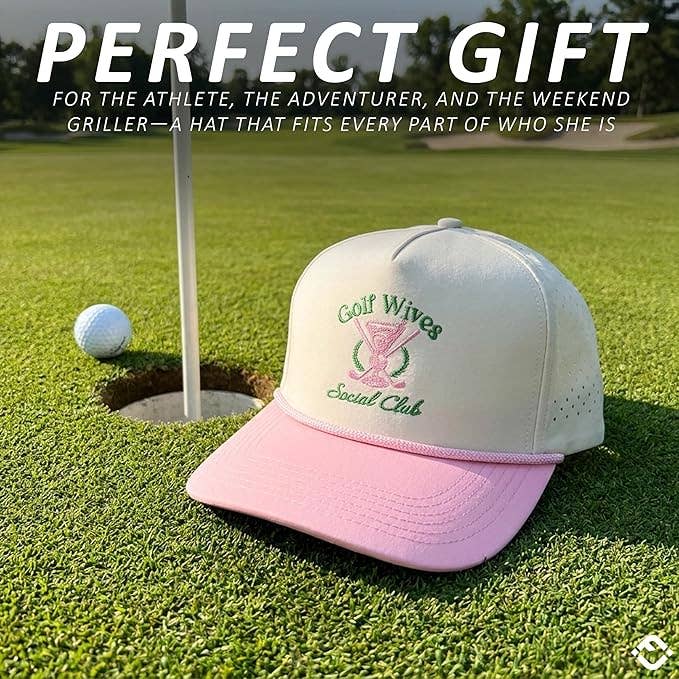 Laser Cut Golf Rope Cap - Golf Wives Social Club-Pink/Beige