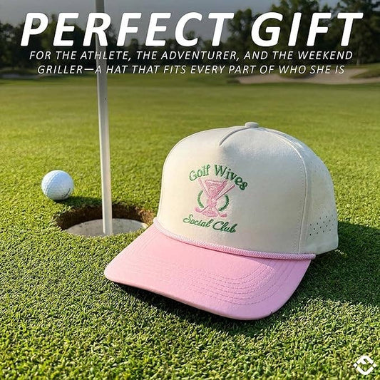 Laser Cut Golf Rope Cap - Golf Wives Social Club-Pink/Beige
