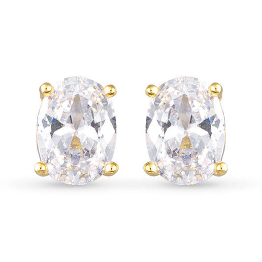 CZ Oval Stud Earrings - Gold