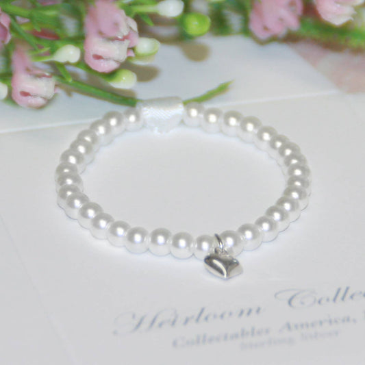 Sterling Silver Puffed Heart Pearl Bracelet STG-278