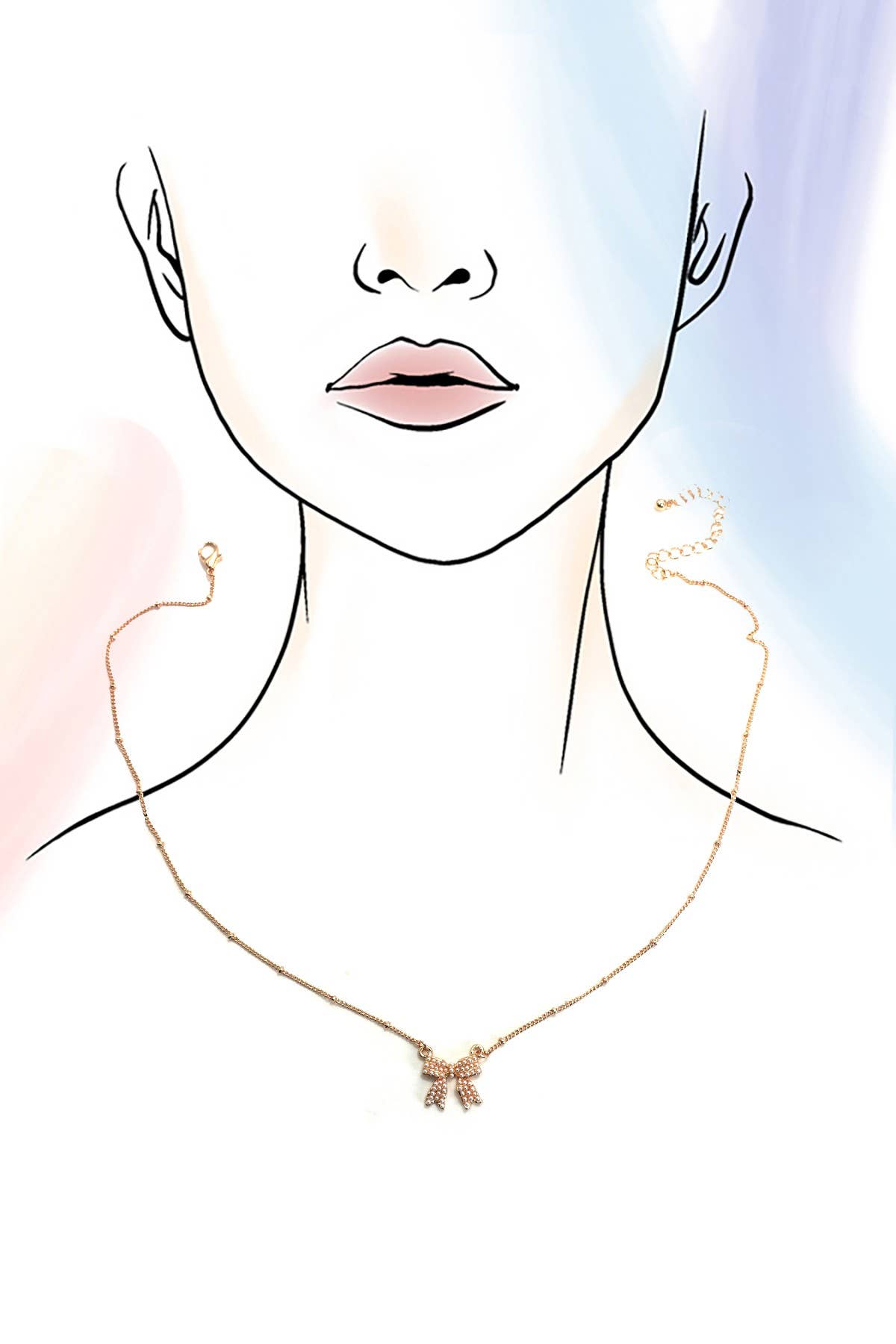 PEARL BOW CHARM BALL CHAIN NECKLACE | Gold